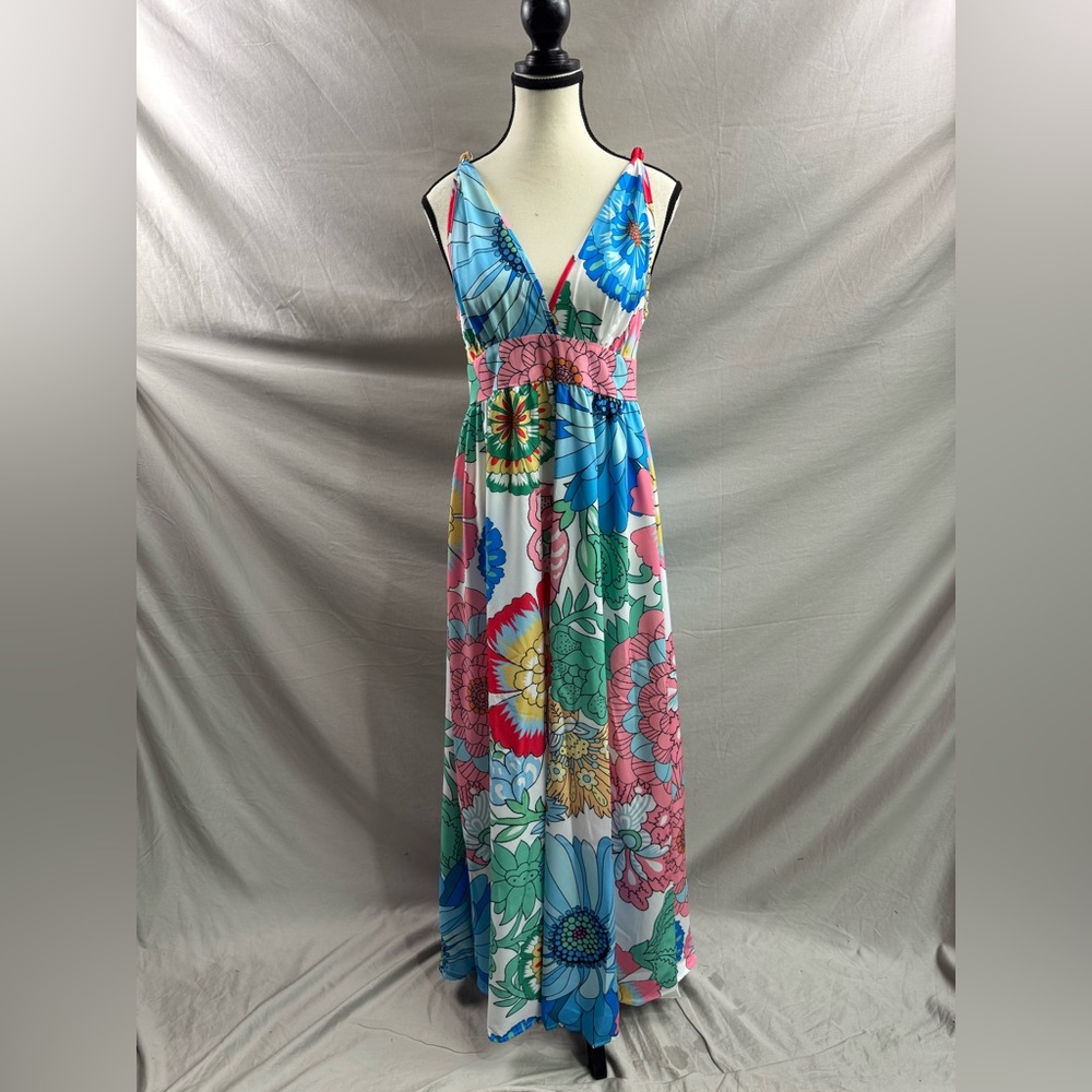 Boho V-Neck Long A-Line Floral Dress Multicolour - Picture 7 of 9